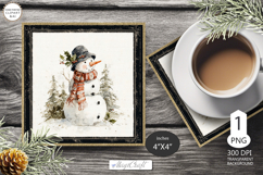 Mug Coaster with Christmas Snowman| Vintage Snowman Coaster Product Image 1