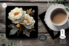 Mug coaster white peonies| Mug Coaster Sublimation flowers Product Image 1