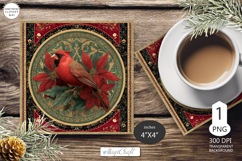 Red Cardinal Christmas Ornament| Round vintage Ornament bird Product Image 1