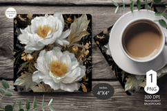Mug coaster white peonies| Mug Coaster Sublimation flowers Product Image 1