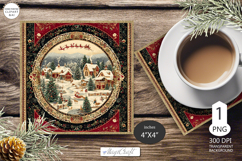 Mug coaster with Christmas village|Christmas coaster winter Product Image 1