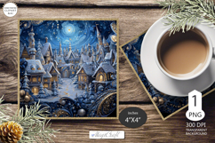 Mug coaster with Christmas village|Christmas coaster winter Product Image 1