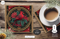 Red Cardinal Christmas Ornament| Round vintage Ornament bird Product Image 1