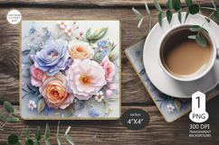 Mug coaster with Rose|Pink Rose Coaster Sublimation png Product Image 1