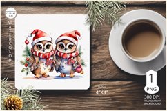 Mug Coaster with Christmas owls|Christmas owls png clipart Product Image 1