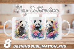 Watercolor Panda Baby Flower| Mug sublimation design Product Image 1