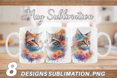 Wartercolor Cat and Flower | Mug sublimation design Product Image 1