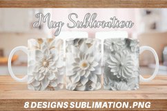 3D White Flowers Mug Wrap | Sublimation Coffee Cup Product Image 1