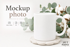 Blank mug Mockup White cup mockup Cotton Stem background Product Image 1