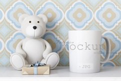 White coffee mug mockup with plush bear Product Image 1