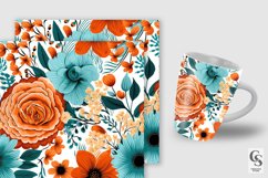 Orange &amp; Teal Flowers Digital Paper Patterns Product Image 5