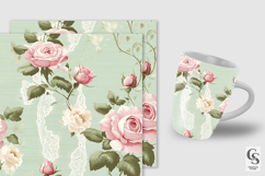Pastel Pink Roses &amp; Green Lace Patterns Product Image 2