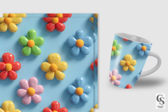 Whimsical 3D Flowers Digital Paper Pattern Product Image 2