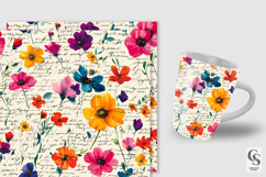 Watercolor Spring Flowers with Handwriting Seamless Pattern Product Image 2