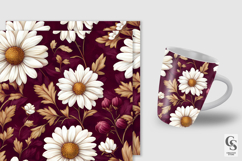 Burgundy White Daisy Flowers Seamless Patterns Product Image 2