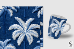 Palm Tree Embroidery on Blue Denim Seamless Patterns Product Image 2