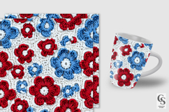 Red Blue &amp; White Patriotic Crochet Flowers Digital Paper Product Image 2