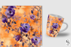 Purple Orange Watercolor Roses Seamless Pattern Product Image 2