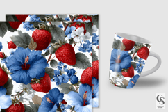 Strawberry and Blue Hibiscus Floral Seamless Pattern Product Image 2