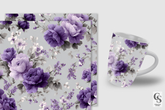 Purple &amp; Grey Shabby Chic Floral Digital Paper Product Image 2
