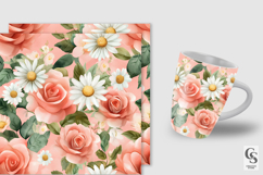 Peach Watercolor Roses and Daisies Patterns Product Image 4