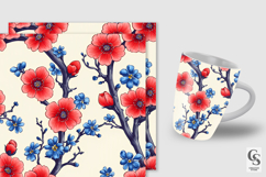 Red Blue Cute Cherry Blossoms Seamless Patterns Product Image 4