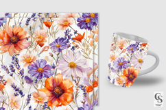 Purple Orange Watercolor Floral Bouquet Seamless Patterns Product Image 2