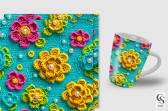 Turquoise Neon Crochet Flowers Digital Paper Product Image 5