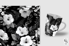 Black and White Tropical Flowers Digital Paper Product Image 3