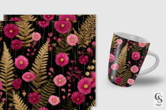 Pink Daisy and Gold Ferns Digital Paper Product Image 2