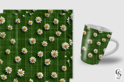 Green Daisy Checkered Embroidery Digital Paper Product Image 2