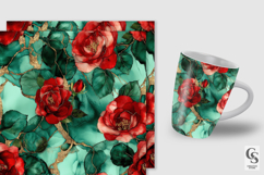 Red Green Alcohol Ink Roses Seamless Patterns Product Image 2