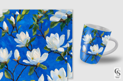 White Blue Painted Magnolia Flowers Pattern Product Image 2