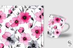 Pink Grey Watercolor Flowers Seamless Patterns Product Image 2