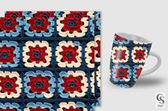 Red Blue Square Crochet Flowers Digital Papers Product Image 2