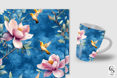 Pink Magnolia Flowers and Birds Seamless Pattern Product Image 2