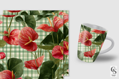 Red Anthurium Flowers Plaid Digital Paper Product Image 2