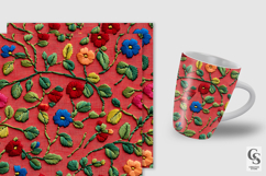 Red &amp; Green Embroidery Flowers Digital Paper Product Image 2