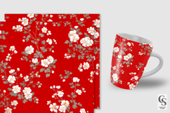 Cute Red Japanese Flowers Digital Papers Product Image 2