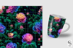 Y2K Neon Roses Digital Paper Retro Futuristic Floral Pattern Product Image 2
