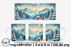 Christmas mug sublimation designs, Winter landscape png Product Image 1