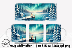 Christmas mug sublimation designs, Winter landscape png Product Image 1