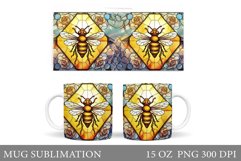 Bee Mug Wrap Sublimation. Stained Glass Bee Mug Design Product Image 1