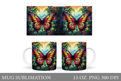 Butterfly Flowers Mug . Stained Glass Butterfly Mug Design Product Image 1