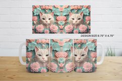 3D Cat and Flowers Mug Wrap | Sublimation Coffee Cup Product Image 2