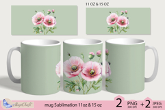 Pink Poppies mug Sublimation|flowers mug 11oz 15oz| Flora Product Image 1
