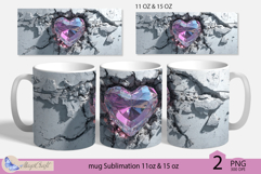 Valentines day mug Sublimation|pink crystals heart mug wrap Product Image 1