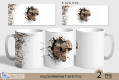 T rex mug Sublimation| mug wrap 11oz 15oz| dinosaur | 3D mug Product Image 1