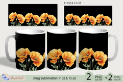 Yellow Poppies mug Sublimation|flowers mug 11oz 15oz| Flora Product Image 1