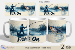 Fish On mug Sublimation|fisherman mug wrap 11-15 oz fishing Product Image 1
